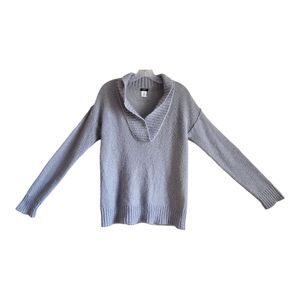 J. CREW Women's XS Dolce Sweater Mohair Wool Blend Gray Fluffy Shawl Collar 36"